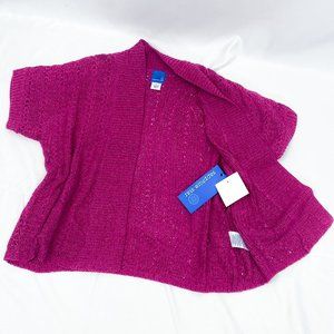New MISSY Knit Cardigan Short Sleeve Magenta Open Front Sapphire Star Brand